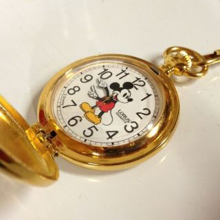   LORUS MICKEY MOUSE V501 0A60 GOLD TONE POCKET WATCH IN ORIGINAL BOX
