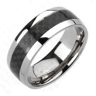   Black Carbon Fiber Stripe Comfort Fit Mens Wedding Band Ring Size 9