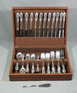   ROGERS VICTORIAN ROSE SILVERPLATE FLATWARE +CHEST 12 PLACE SETTINGS