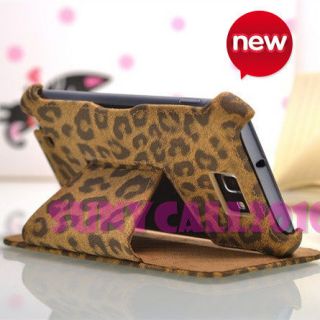 Leopard Flip stand leather Case Cover Skin for Samsung GALAXY NOTE 