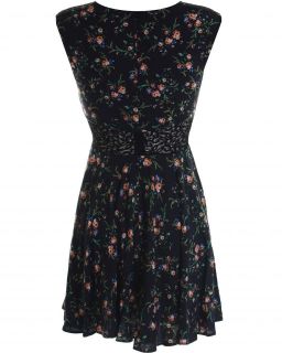 Topshop/Love Blue/Green Sleeveless Floral Print Lace Detail Skater 