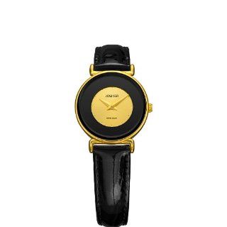Jowissa Womens J3.018.S Elegance 24 mm Gold PVD Black Leather Watch 