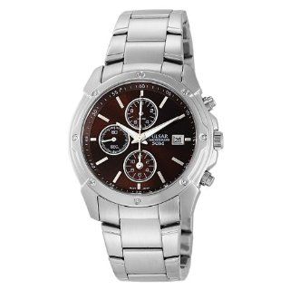 Pulsar Mens PF8335 Chronograph Brown Dial Stainless Steel Watch 