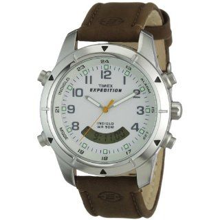    Digital White Dial Brown Leather Strap Watch Watches 