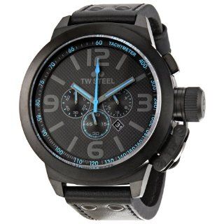 TW Steel Mens TW905 Cool Black Black Leather Strap Watch Watches 