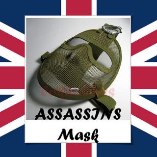 Full face Assassins airsoft steel metal mesh mask Green
