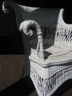   VINTAGE ANTIQUE VICTORIAN WHITE WICKER CHAIR, C. 1915 PICK UP ONLY