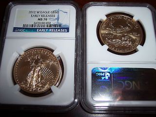 2012 W $50 1oz. BURNISHED GOLD EAGLE NGC MS70 EARLY RELEASES + BOX 