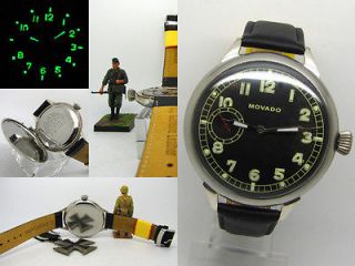 Mens Vintage WWII Military MOVADO Black Huge Antique Wristwatch