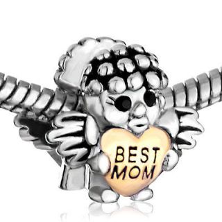 PUGSTER BABY ANGEL HOLDING HEART WITH BEST MOM LOVE TWO TONE PLATED 