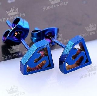 Free Shipment 2x Blue Bat Man Hero Stainless Steel Ear Studs Earrings 