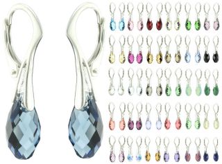   Silver Briolette Sapphire Crystal Leverback Earrings 30 Options