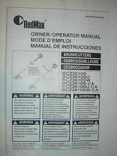 RedMax BCZ2610S gas nylon trimmer owner operator manual   factory 
