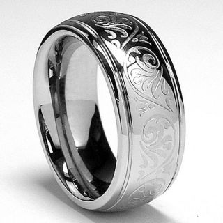 7MM Stainless Steel Ring With Engraved Florentine Design Sizes 4 to 11 