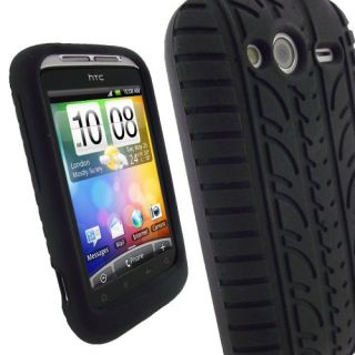 iGadgitz Black Silicone Skin Case Cover with Tyre Tread Design for HTC 