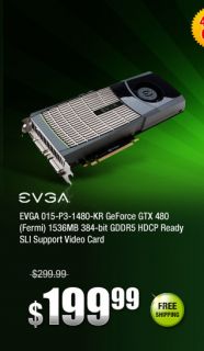 EVGA 015 P3 1480 KR GeForce GTX 480 (Fermi) 1536MB 384 bit GDDR5 HDCP 