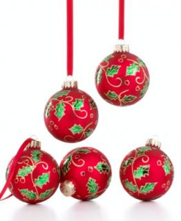 Martha Stewart Collection Christmas Ornaments, Box of 5 Red Holly