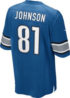 Calvin Johnson Jersey Home Blue Game Replica #81 Nike Detroit Lions 