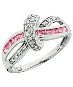 Buy 9ct White Gold Pink and White Cubic Zirconia Ribbon Ring at Argos 