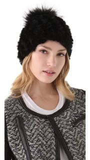 Adrienne Landau Rabbit Fur Pom Pom Hat  