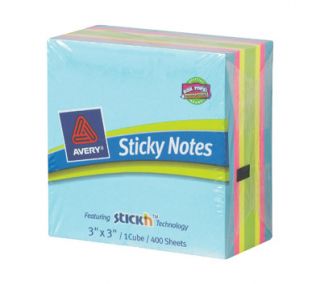 Avery Sticky Notes Cube, 3 x 3, Bold Colors, 400 Sheets per Cube