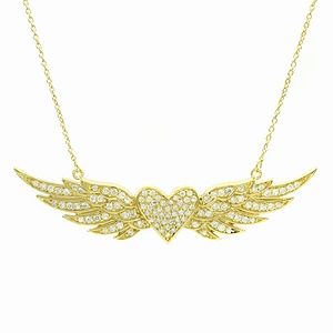 Buy Emitations Hayleys Flying Heart Pave CZ Angel Wing Necklace, Gold 