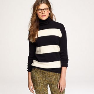 Cashmere rugby stripe turtleneck sweater   Cashmere Shop   Womens 