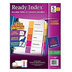 Avery® Ready Index® 30% Recycled Table Of Contents Dividers, 1 5 Tab 