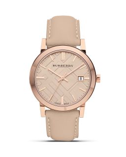 Burberry Leather Watch with Check Face, 38mm  