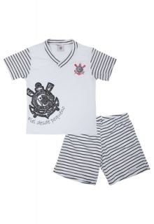 Pijama Licenciados Futebol Corinthians Curto MO Baby Branco   Compre 