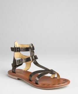 Matt Bernson gunmetal crackled leather Gladiator sandals