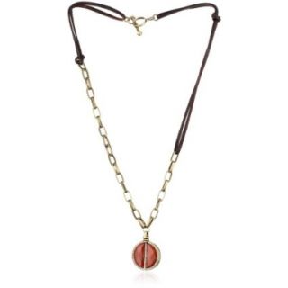 Paige Novick Barcelona Red Jasper Medallion and Leather Necklace 