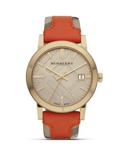 Burberry Leather Watch with Check Face, 38mm  