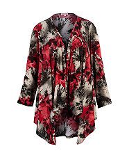 null (Multi Col) Lipstick Curvy Black and Red Poppy Waterfall Cardigan 