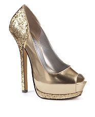 Gold (Gold) Pink London Gold Glitter Peep Toe Heels  264545293  New 
