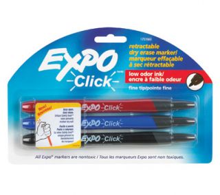 Expo Click Retractable Low Odor Fine Tip Dry Erase Markers, 3 Assorted 