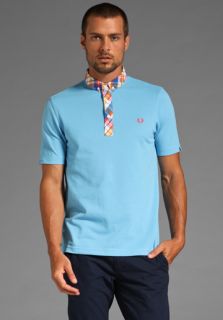 FRED PERRY Summer Madras Trim Shirt Polo in Soft Blue at Revolve 