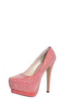 Orla Coral Suedette All Over Diamante Platform Heels at boohoo