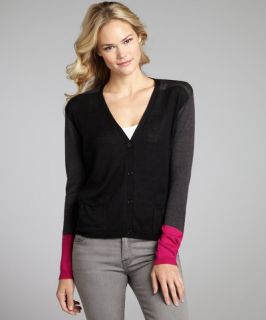 RD Style grey and pink colorblock cotton blend cardigan