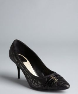 Christian Dior  black cannage leather double buckle point toe pumps 