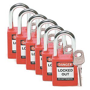 BRADY CORPORATION Lockout Padlock,Fiberglass,Red,PK 6   2XU66 
