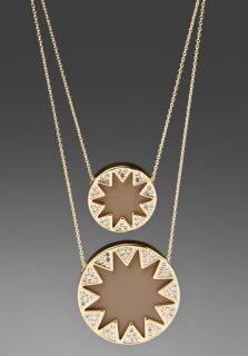 HOUSE OF HARLOW Double Sunburst Necklace in Khaki Leather and Gold at 