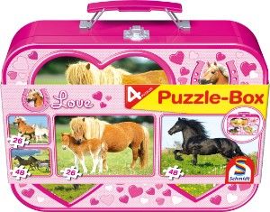 Pferde, Puzzle Box 2x26, 2x48 Teile im Metallkoffer, Schmidt Spiele 