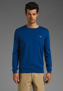 LACOSTE Sweater with Elbow Patches in Steel Blue/Navy Blue at Revolve 