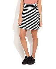 Black Pattern (Black) Stripey Ponte Skirt  246299109  New Look