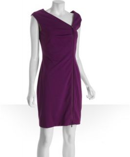 Calvin Klein mulberry stretch knit asymmetrical zip front shift dress