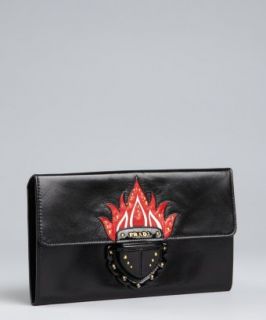 Prada black leather flame snap large continental wallet   up 