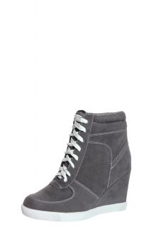 Elyssia Grey Suedette Lace Up Hi Top Wedge at boohoo