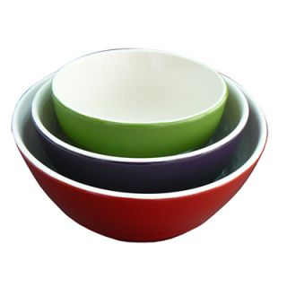 Katie Brown Set of 3 Ceramic Mixing Bowls   Red/Green/Purple