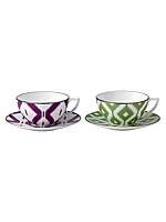 Kilim teacup & saucer pair purple & green